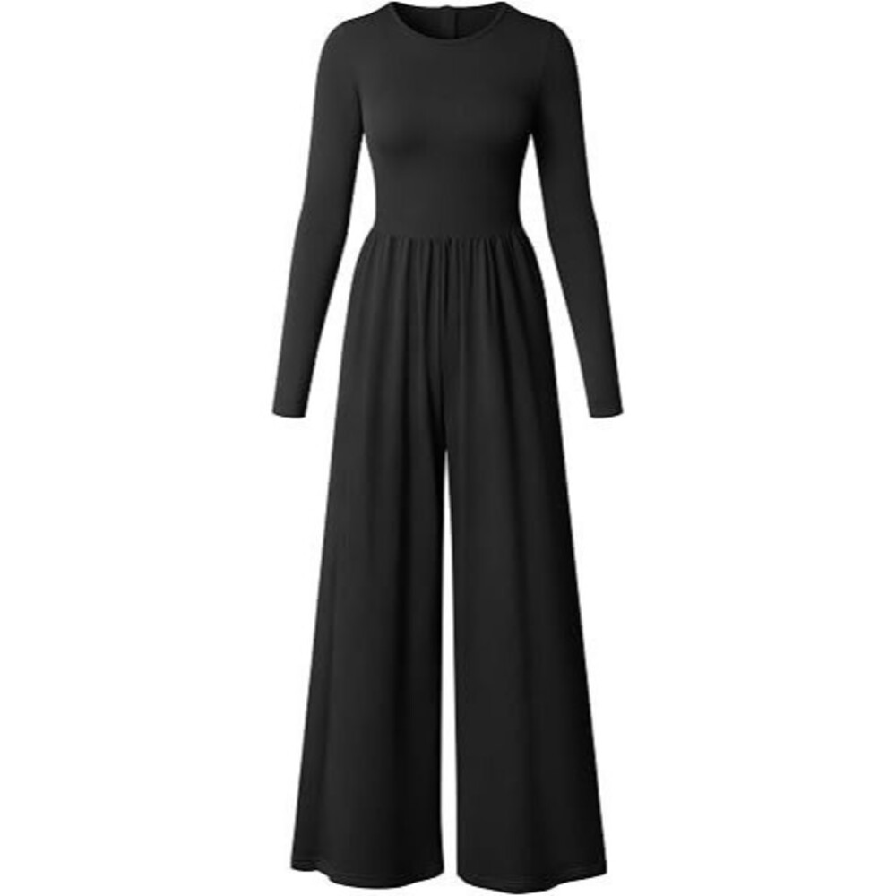 OQQ Women Size Large Stretch Jumpsuit Black Long Sleeve One Piece Outfit NEW